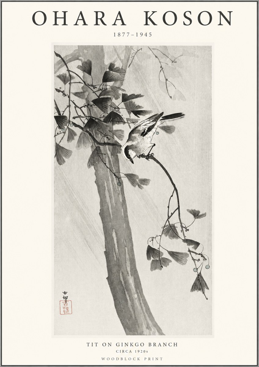 Ohara Koson Tit on Ginkgo Branch No1 - Poster