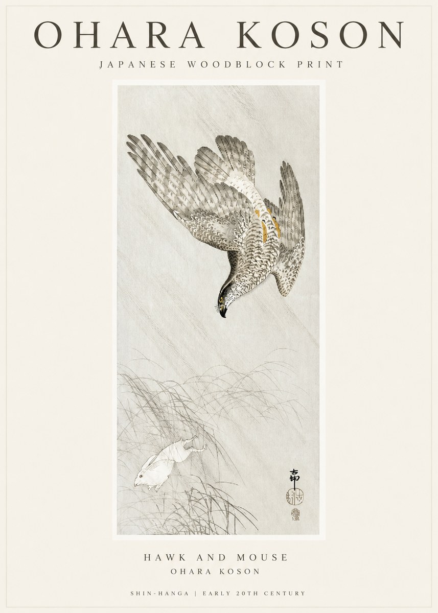 Ohara Koson Hawk and Mouse No1 - Poster