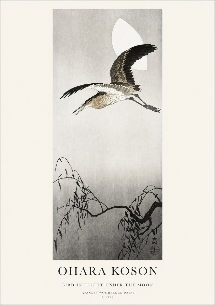 Ohara Koson Bird in Flight Under the Moon No1 - Poster