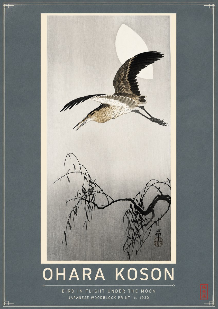 Ohara Koson Bird in Flight Under the Moon No4 - Poster