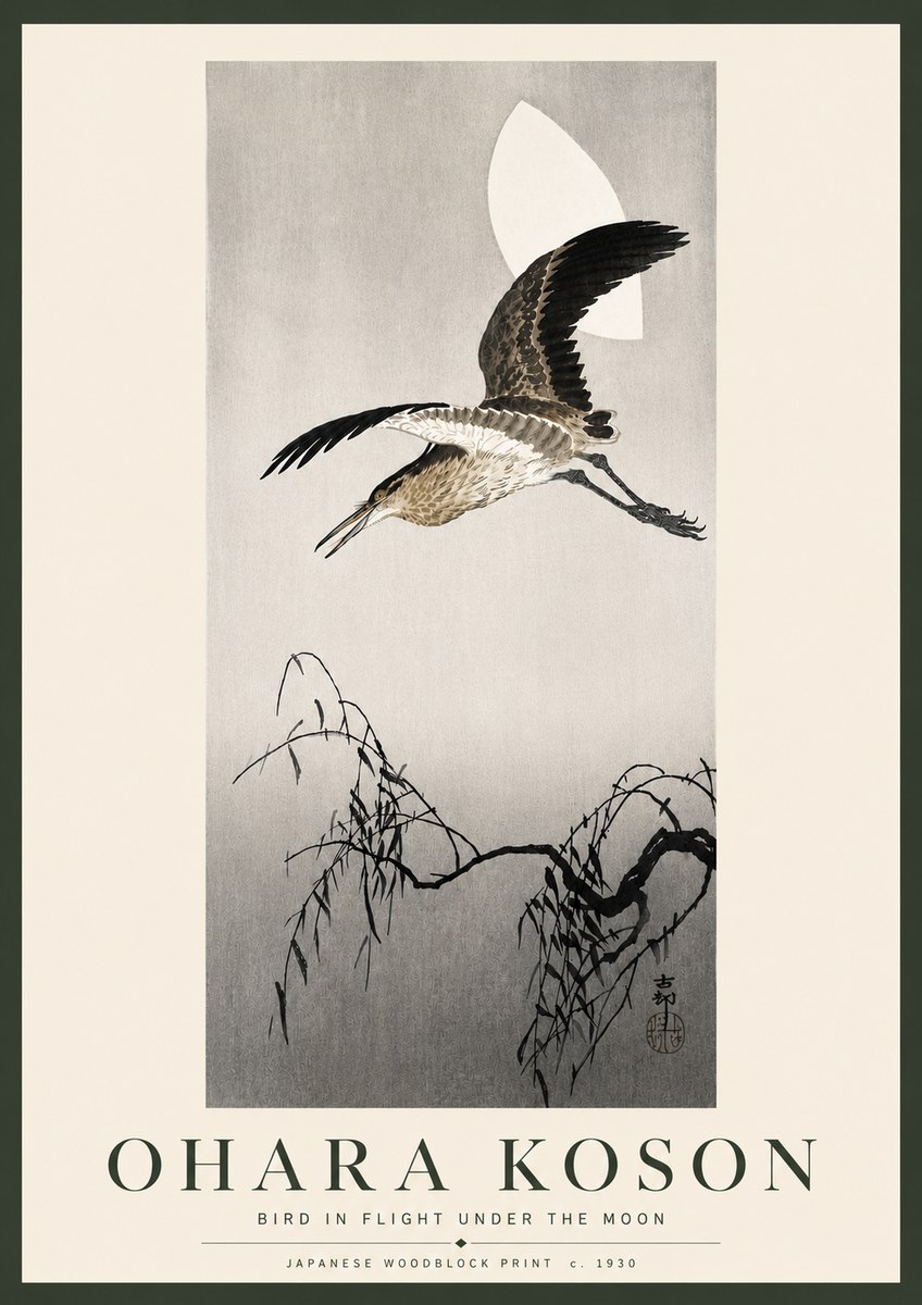 Ohara Koson Bird in Flight Under the Moon No5 - Poster