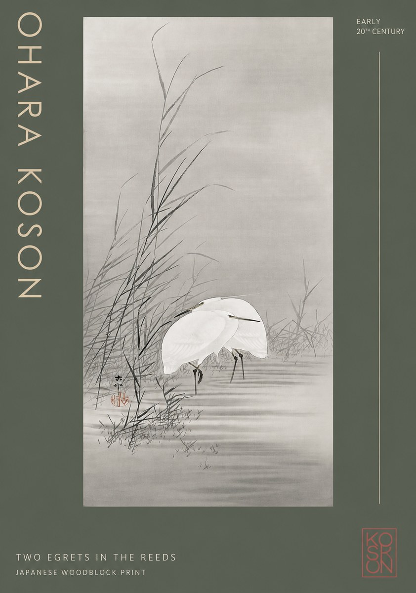 Ohara Koson Two Egrets in the Reeds No2 - Poster