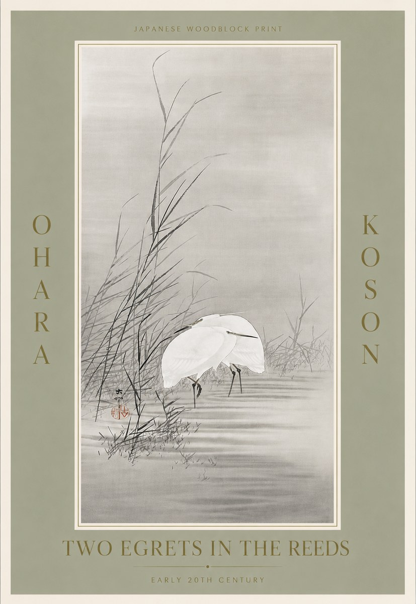 Ohara Koson Two Egrets in the Reeds No5 - Poster