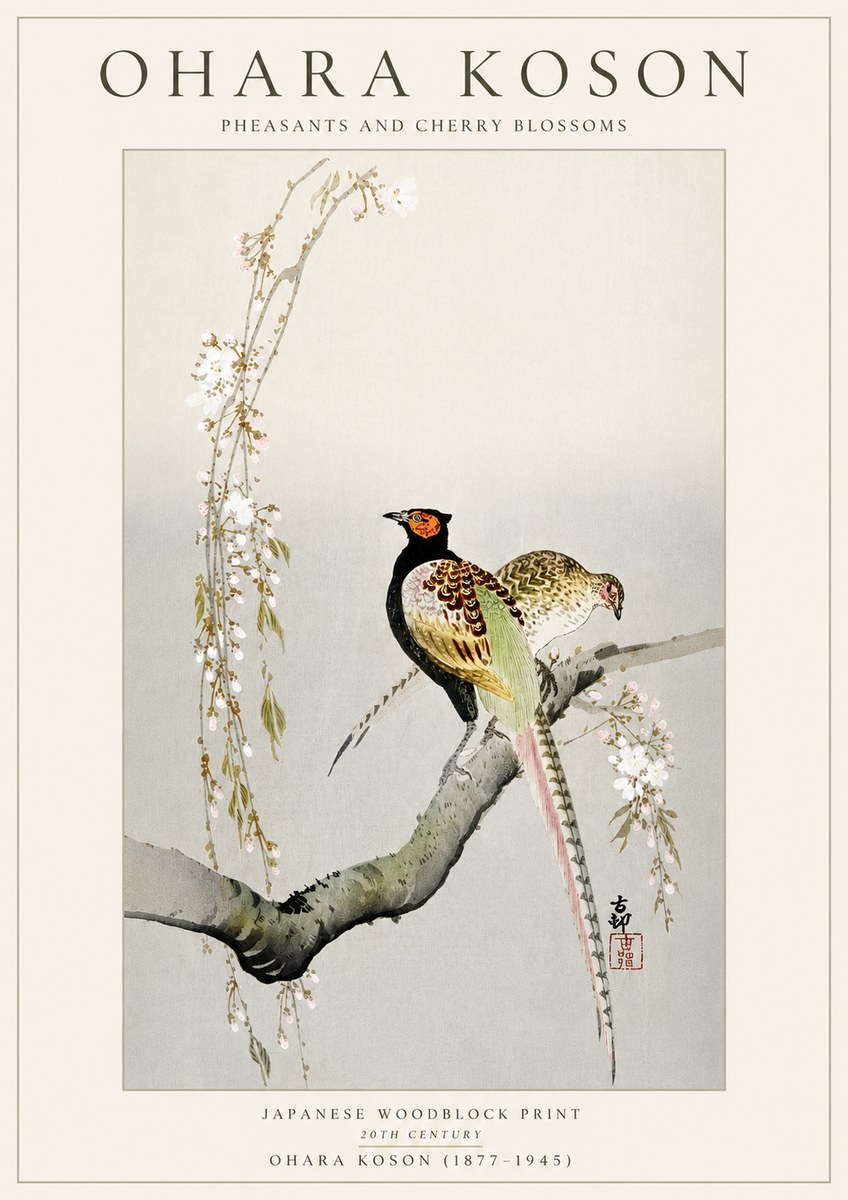Ohara Koson Pheasants and Cherry Blossoms II No5 - Poster