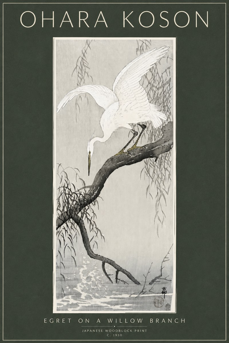 Ohara Koson Egret on a Willow Branch No3 - Poster