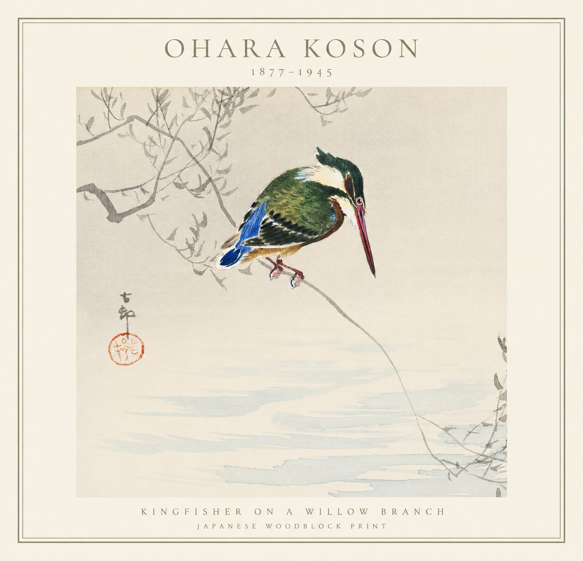 Ohara Koson Kingfisher on a Willow Branch No1 - Poster