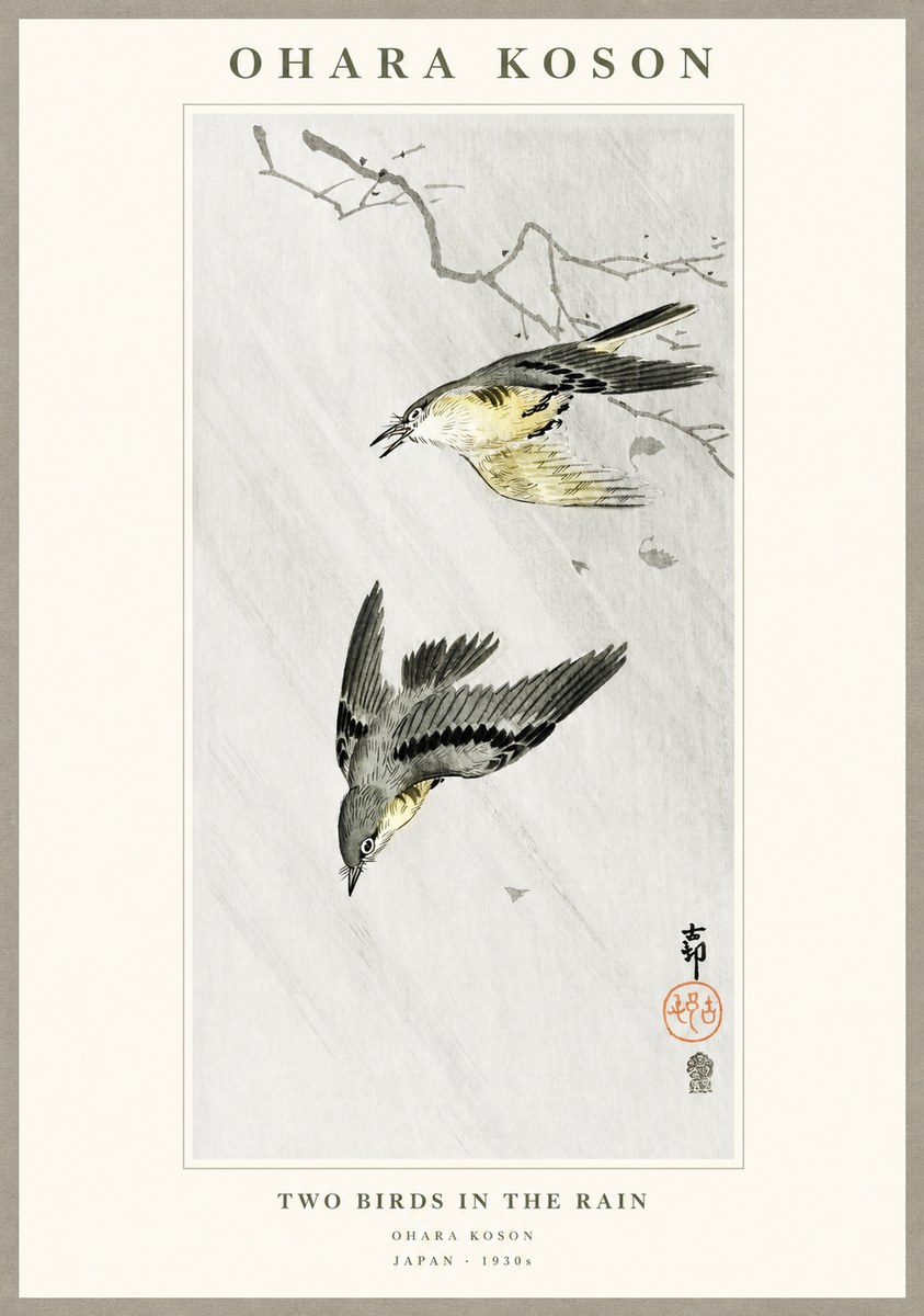 Ohara Koson Two Birds in the Rain No1 - Poster