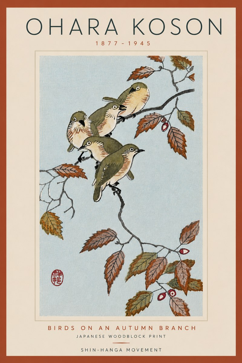 Ohara Koson Birds on an Autumn Branch No6 - Poster