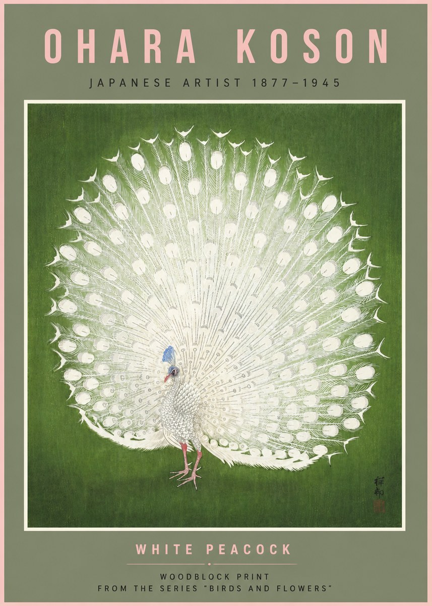 Ohara Koson White Peacock No6 - Poster