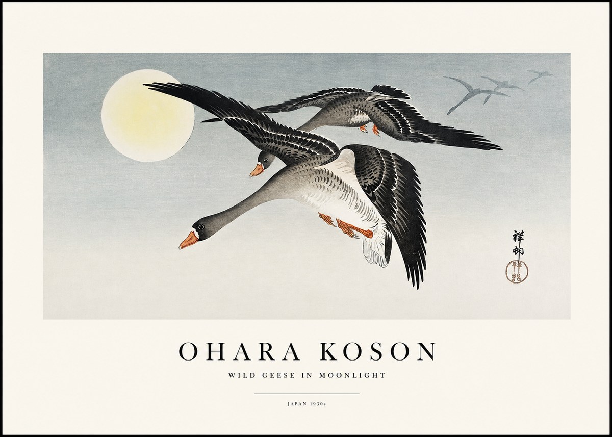 Ohara Koson Wild Geese in Moonlight III No1 - Poster