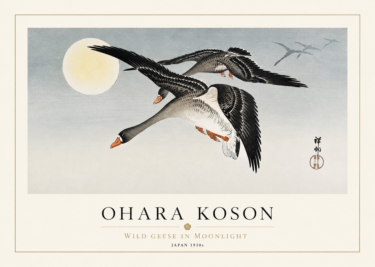 Ohara Koson Wild Geese in Moonlight III No3 - Poster
