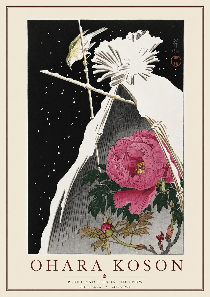 Ohara Koson Peony and Bird in the Snow No3 - Poster