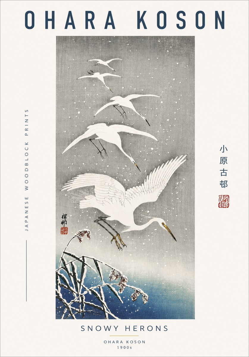 Ohara Koson Snowy Herons No4 - Poster