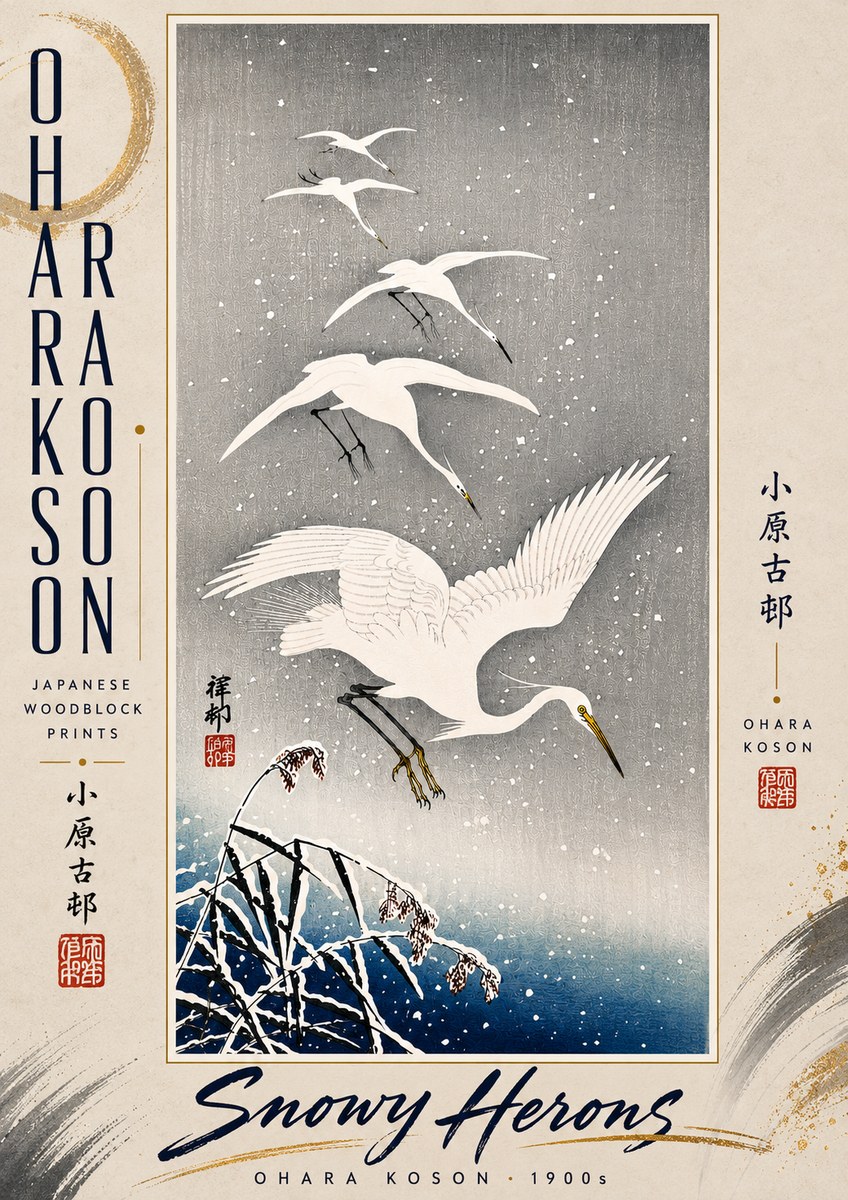 Ohara Koson Snowy Herons No5 - Poster