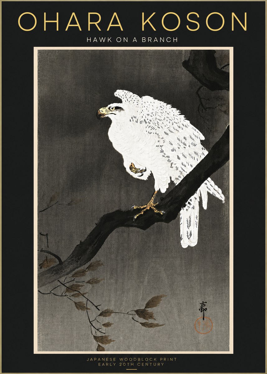 Ohara Koson Hawk on a Branch II No4 - Poster