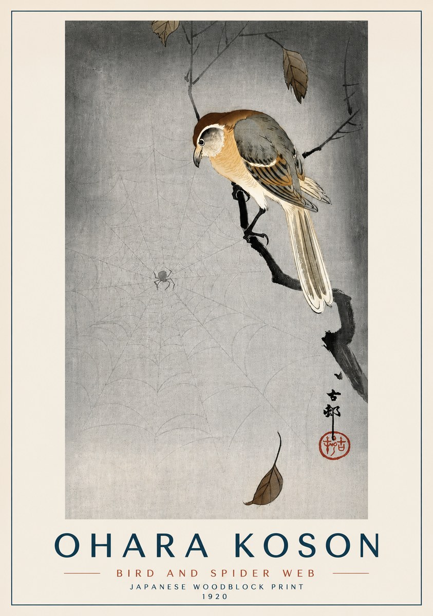 Ohara Koson Bird and Spider Web II No3 - Poster