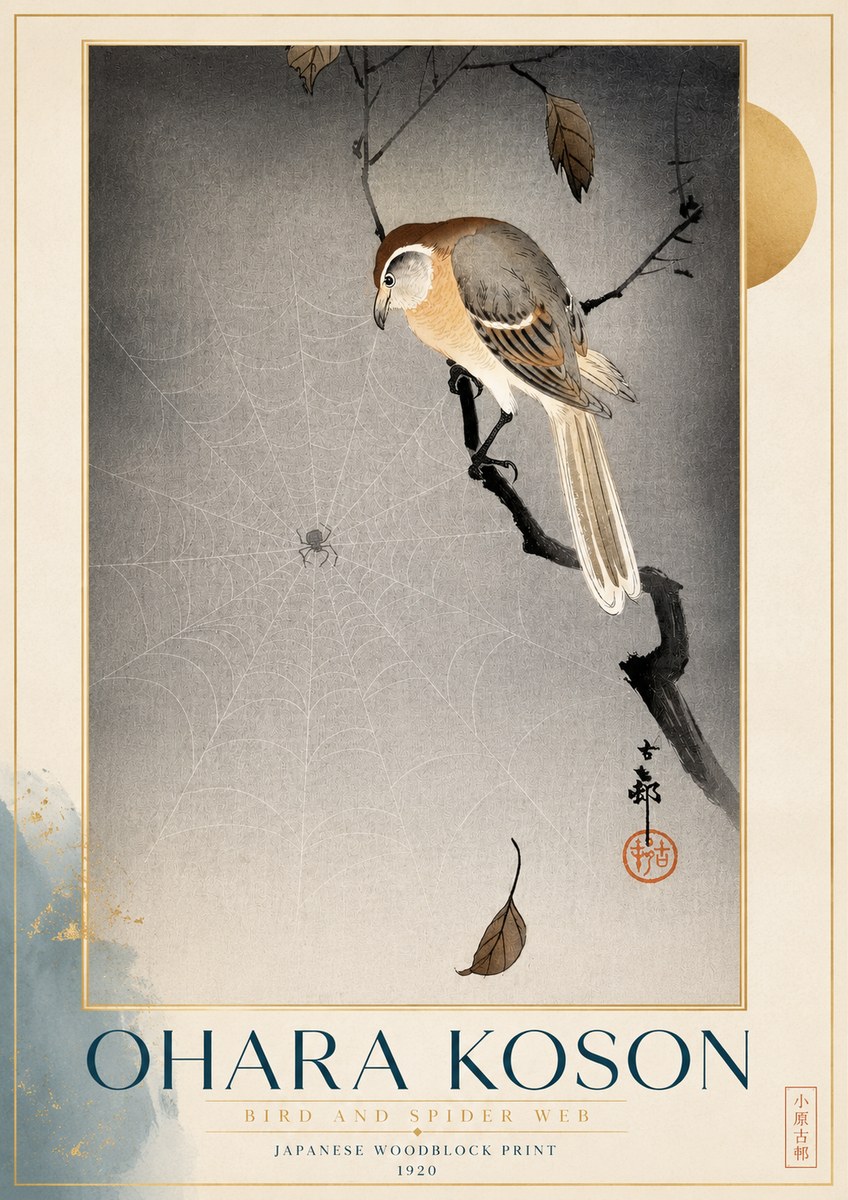 Ohara Koson Bird and Spider Web II No4 - Poster