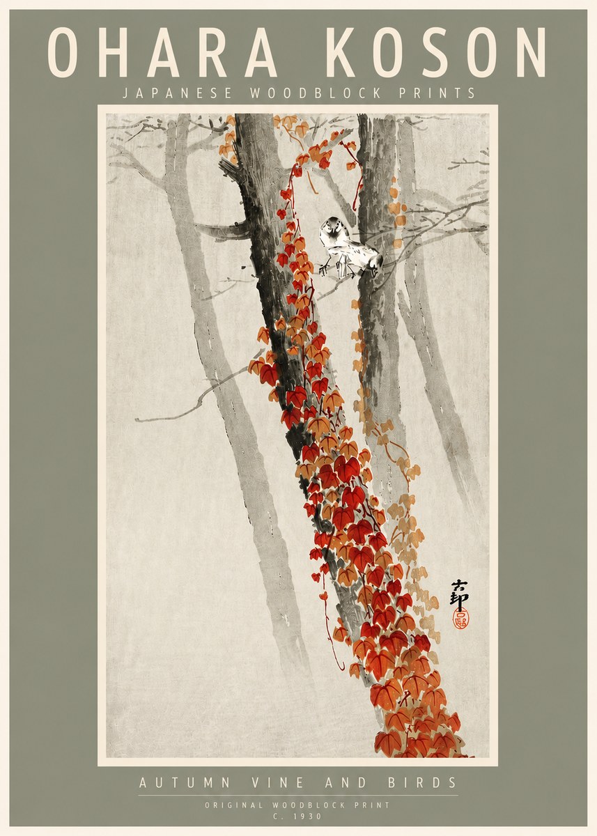Ohara Koson Autumn Vine and Birds No2 - Poster