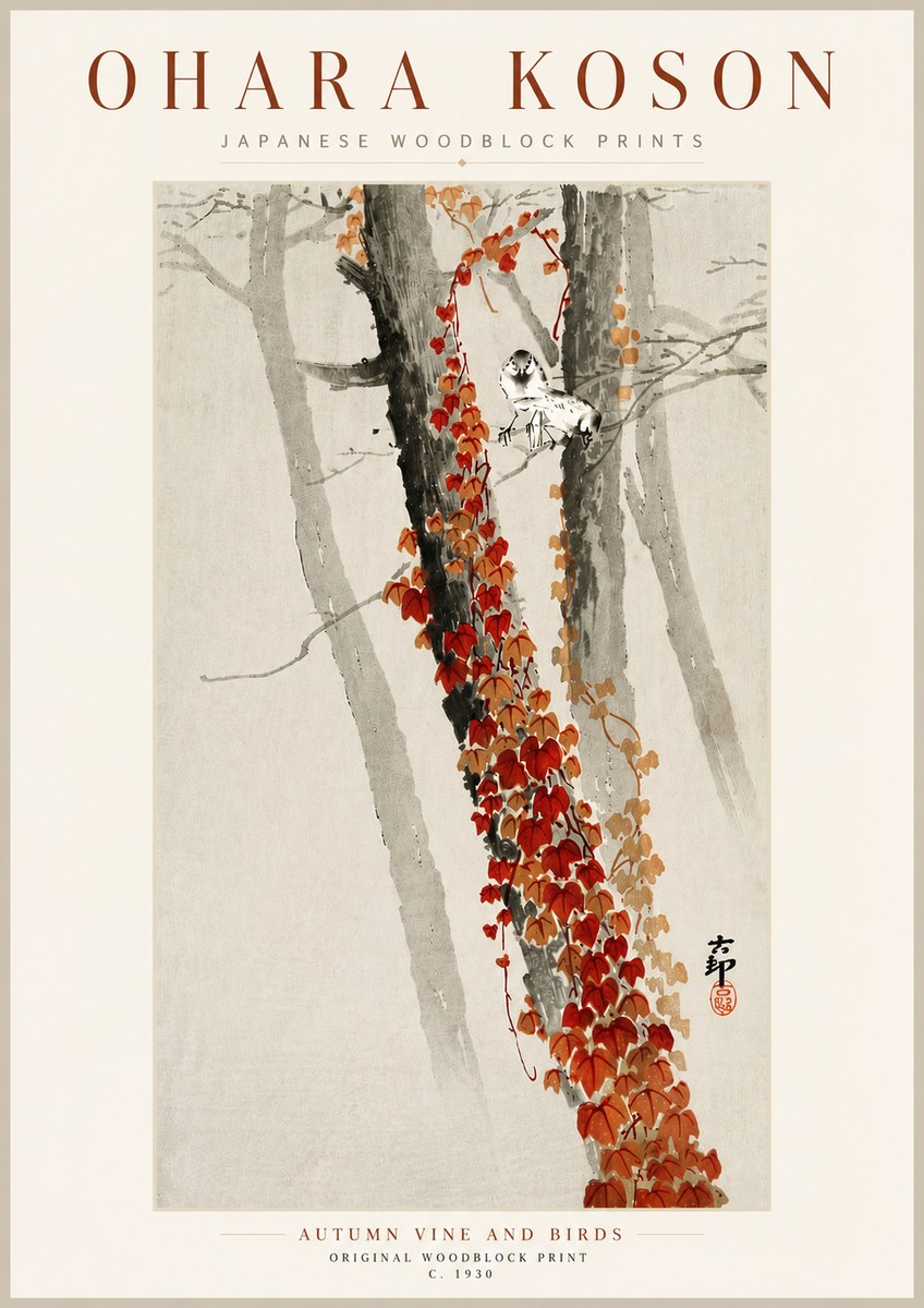 Ohara Koson Autumn Vine and Birds No5 - Poster