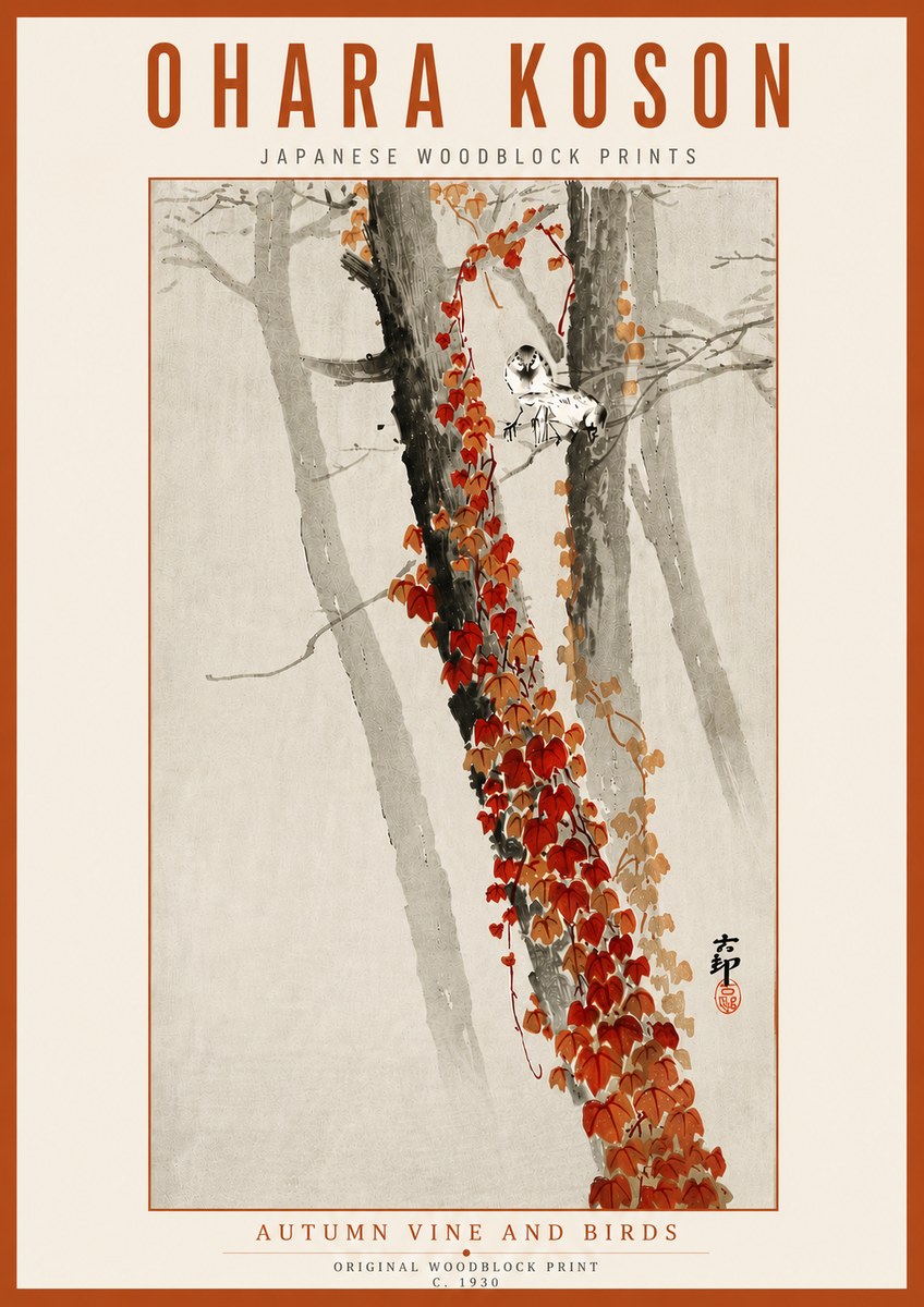 Ohara Koson Autumn Vine and Birds No6 - Poster