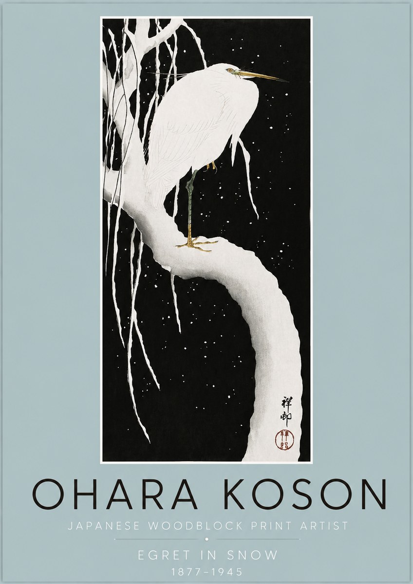 Ohara Koson Egret in Snow No2 - Poster