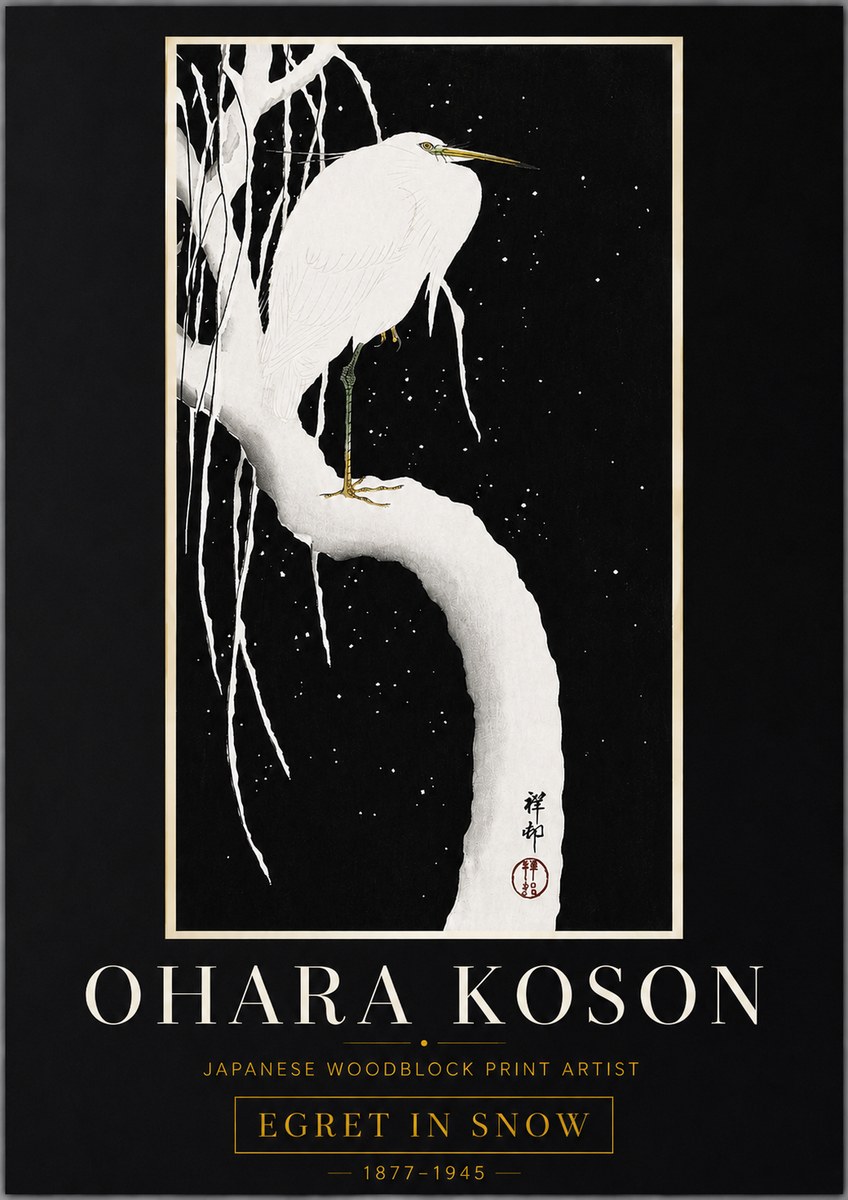 Ohara Koson Egret in Snow No6 - Poster