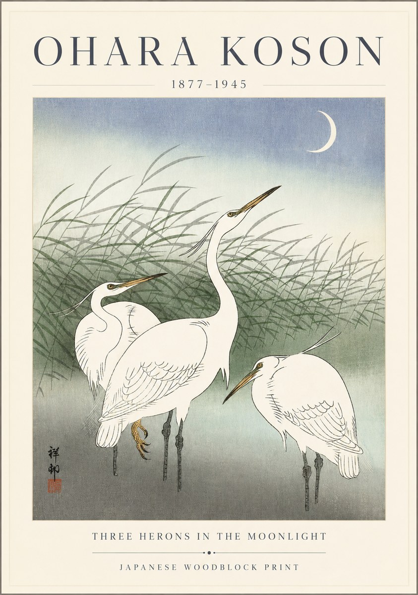 Ohara Koson Three Herons in the Moonlight No3 - Poster