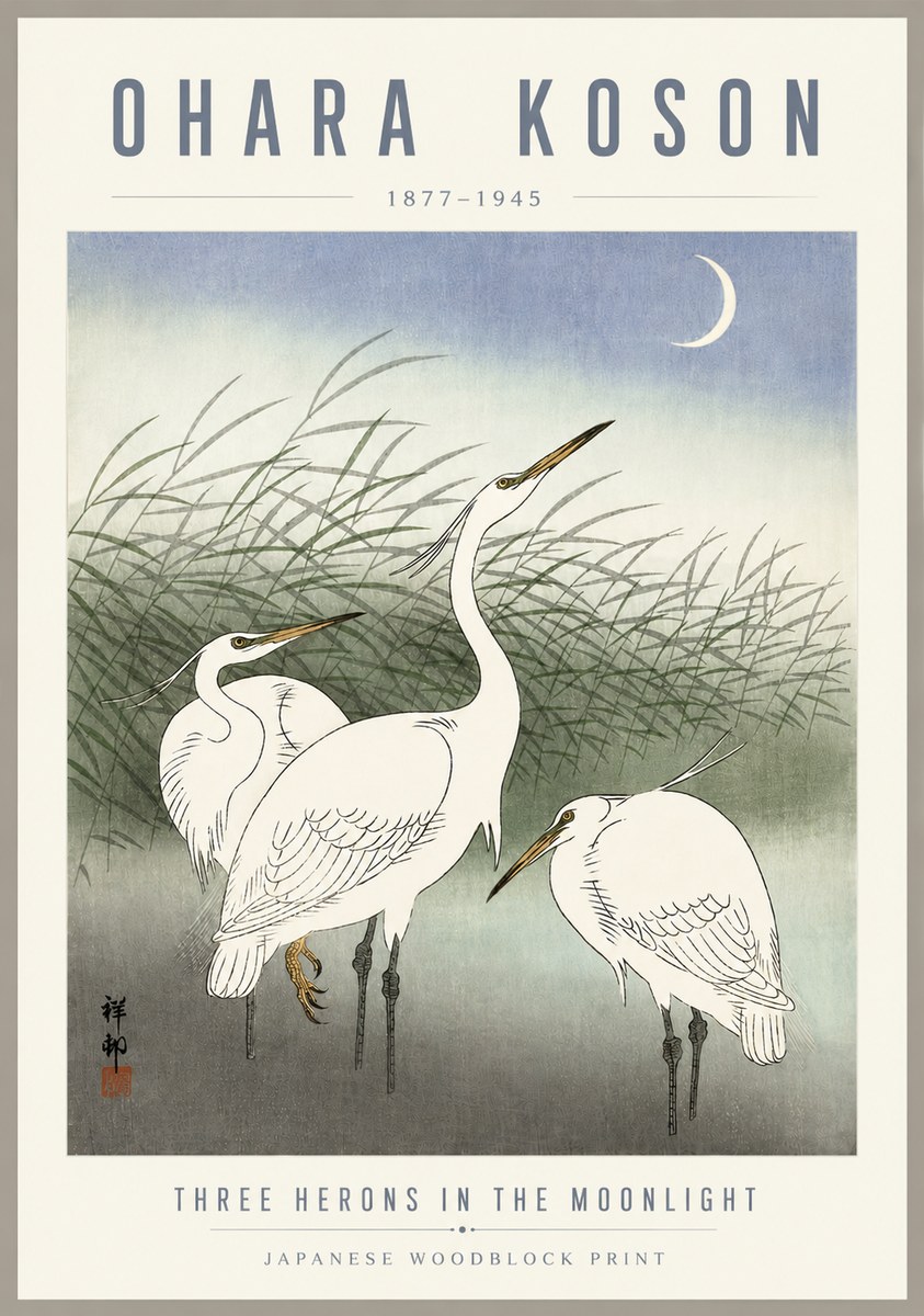 Ohara Koson Three Herons in the Moonlight No5 - Poster
