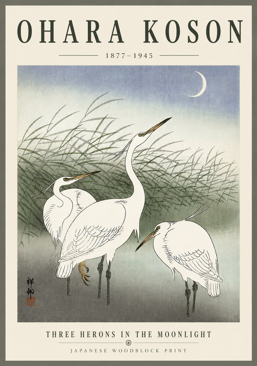 Ohara Koson Three Herons in the Moonlight No6 - Poster
