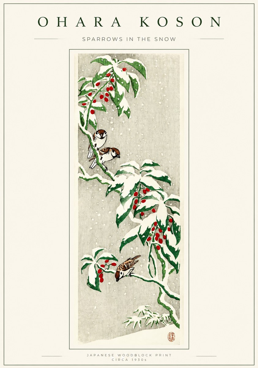 Ohara Koson Sparrows in the Snow No1 - Poster