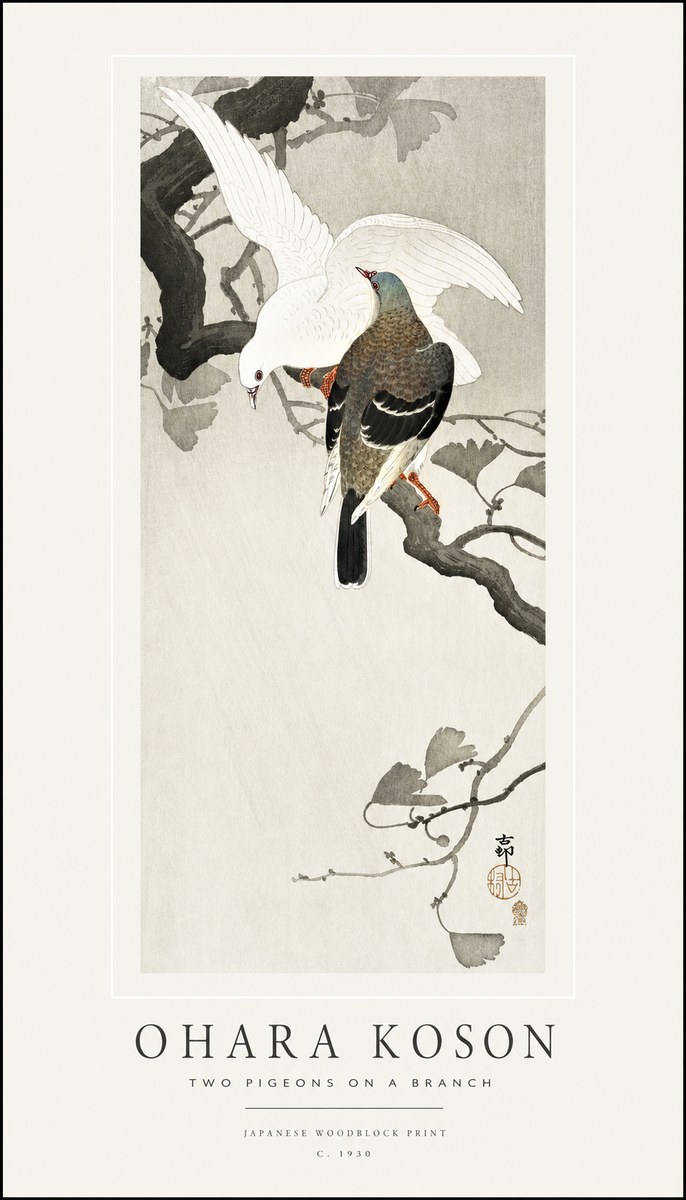 Ohara Koson Two Pigeons on a Branch No1 - Poster