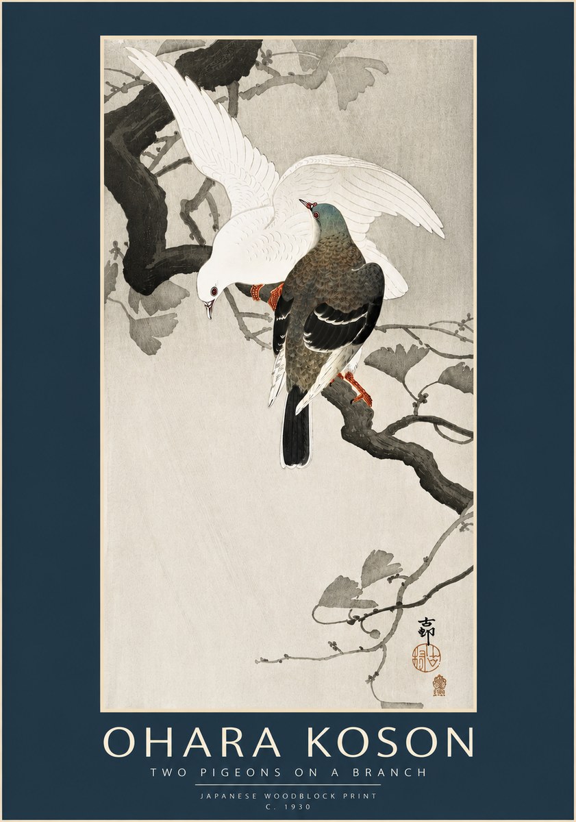 Ohara Koson Two Pigeons on a Branch No3 - Poster