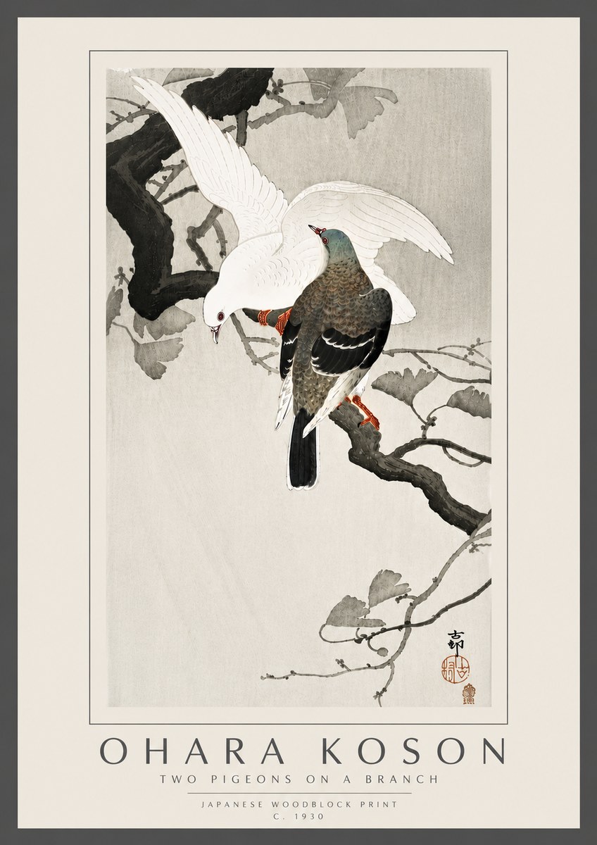 Ohara Koson Two Pigeons on a Branch No6 - Poster