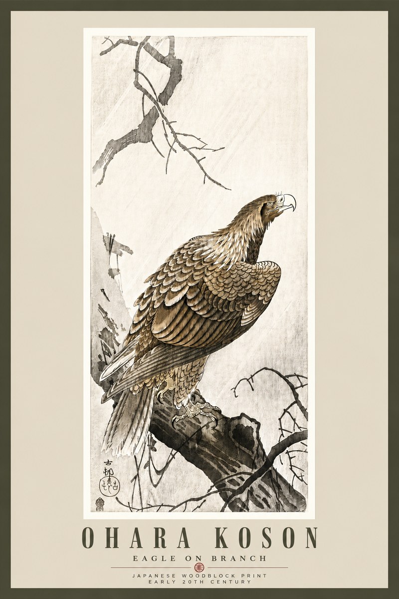Ohara Koson Eagle on Branch No5 - Poster