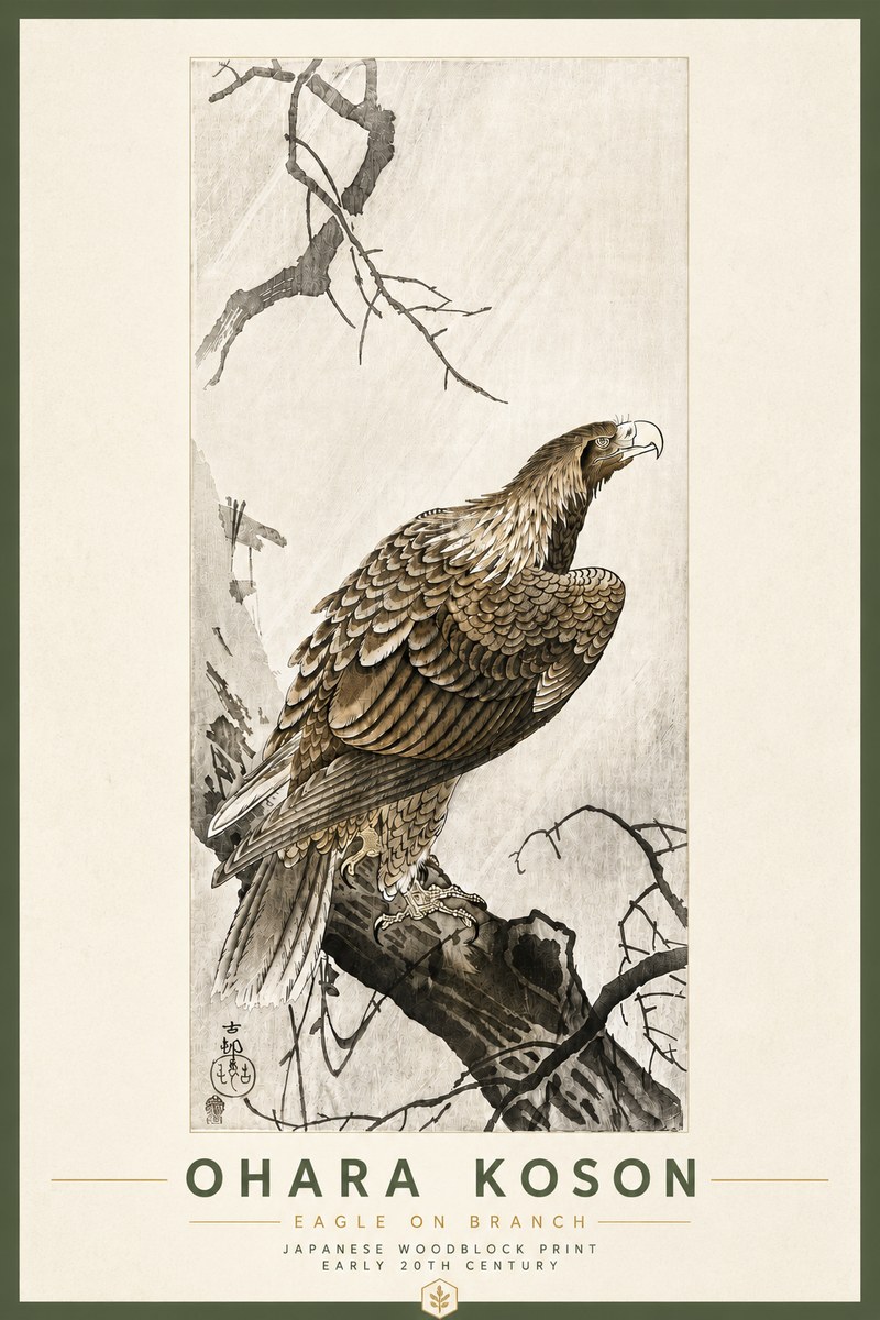 Ohara Koson Eagle on Branch No6 - Poster