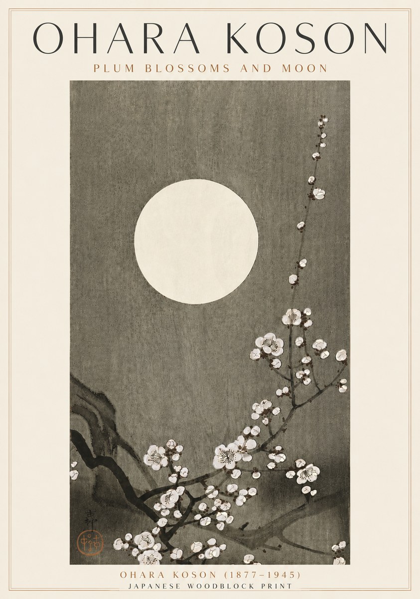 Ohara Koson Plum Blossoms and Moon No4 - Poster