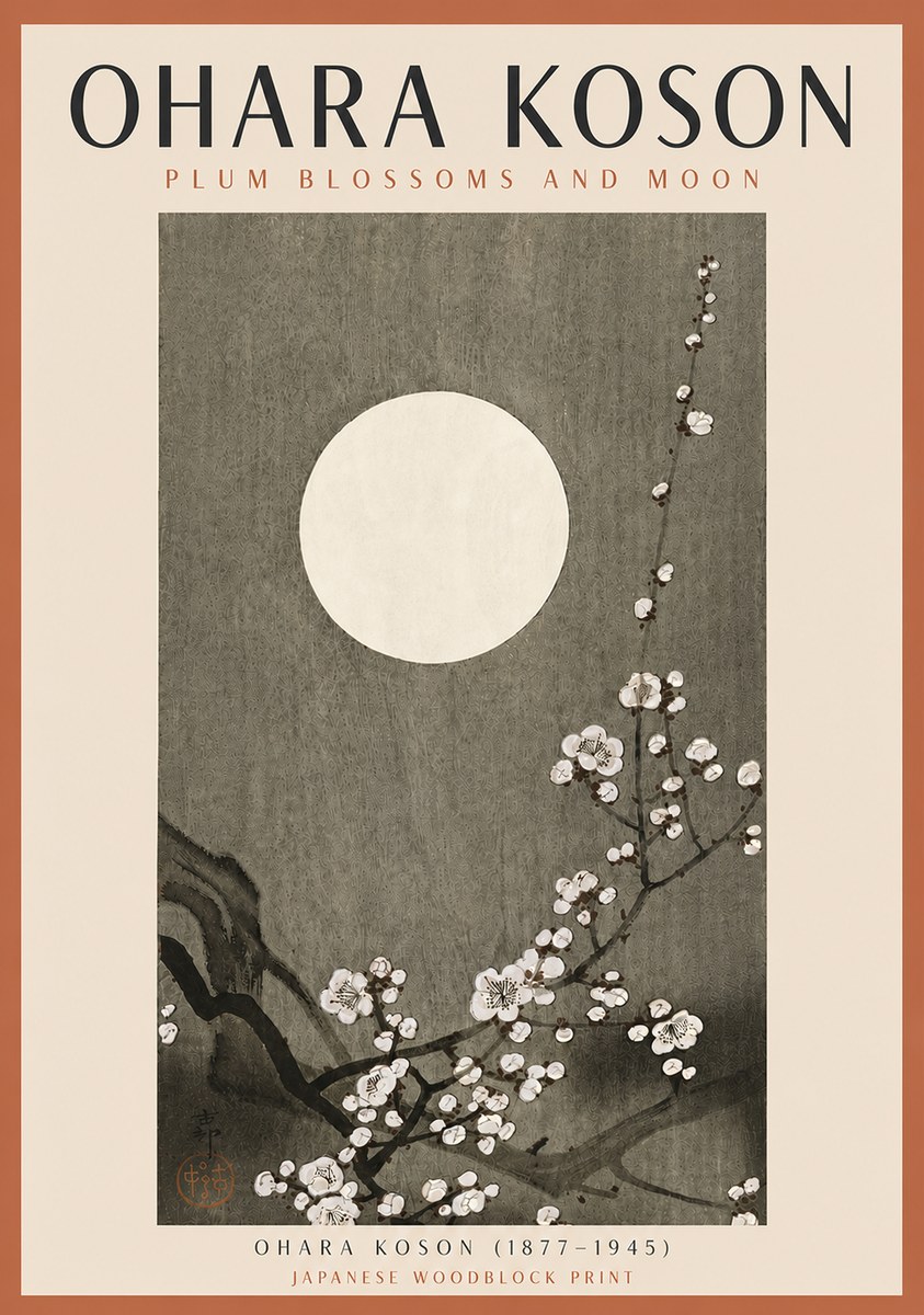 Ohara Koson Plum Blossoms and Moon No5 - Poster