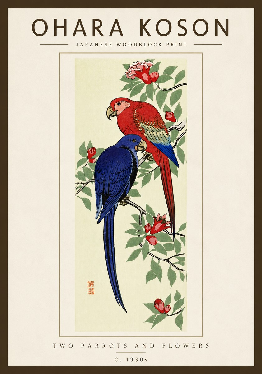 Ohara Koson Two Parrots and Flowers No5 - Poster