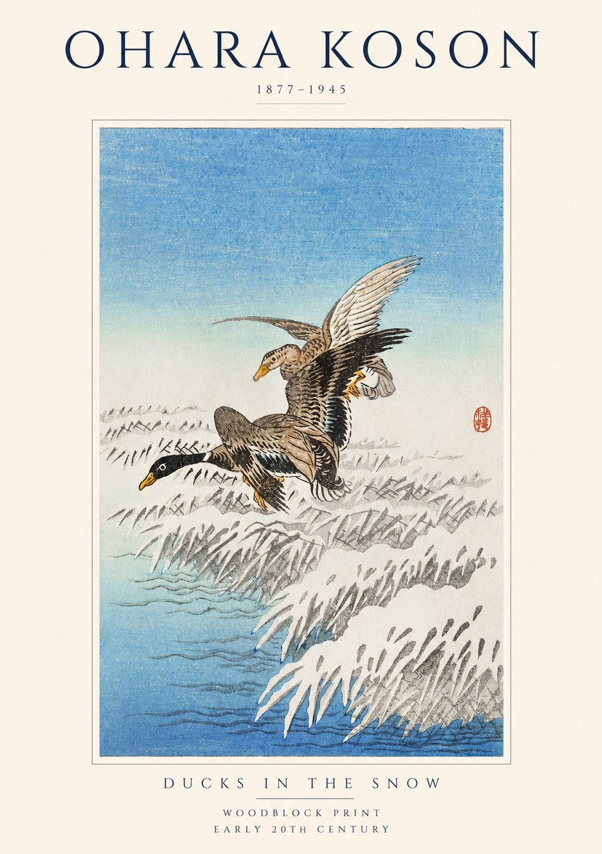 Ohara Koson Ducks in the Snow No1 - Poster