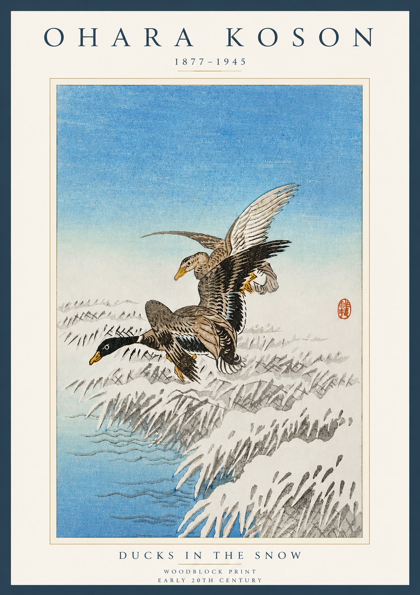 Ohara Koson Ducks in the Snow No4 - Poster