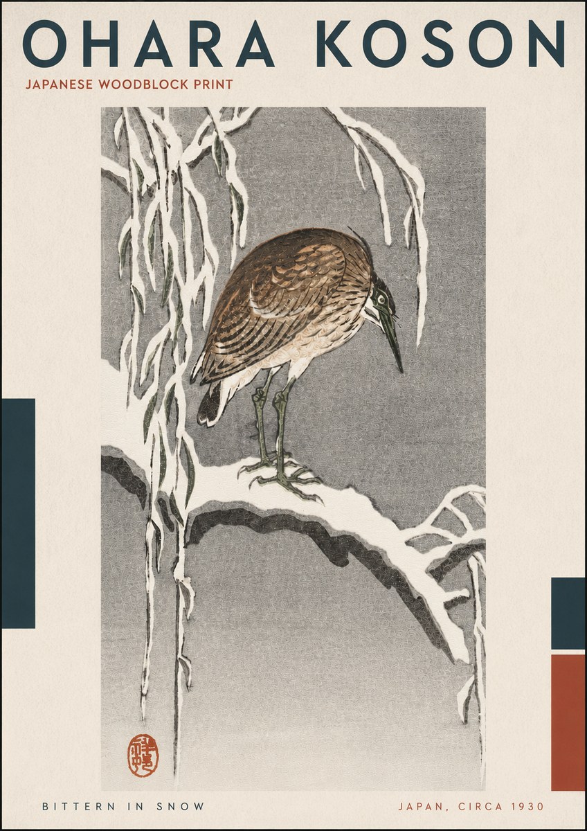 Ohara Koson Bittern in Snow No4 - Poster