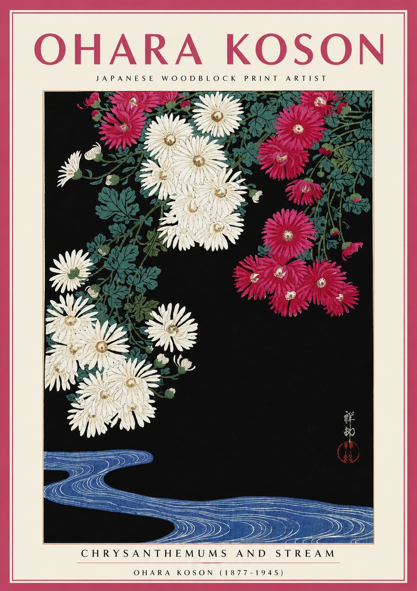 Ohara Koson Chrysanthemums and Stream No5 - Poster