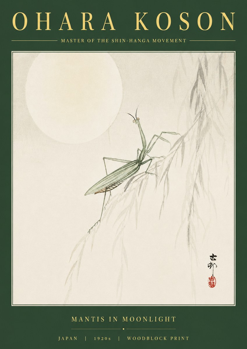 Ohara Koson Mantis in Moonlight No2 - Poster