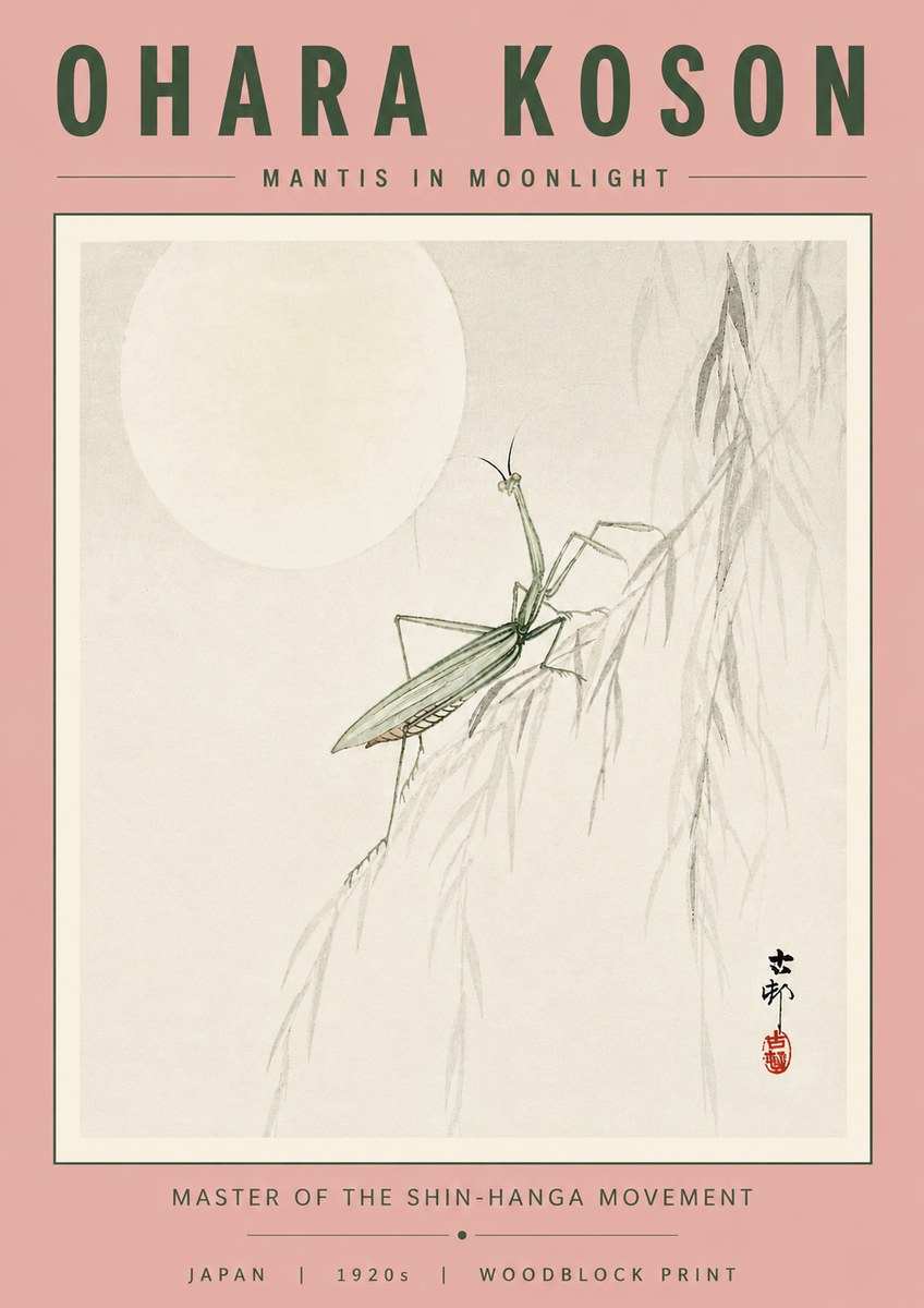 Ohara Koson Mantis in Moonlight No4 - Poster