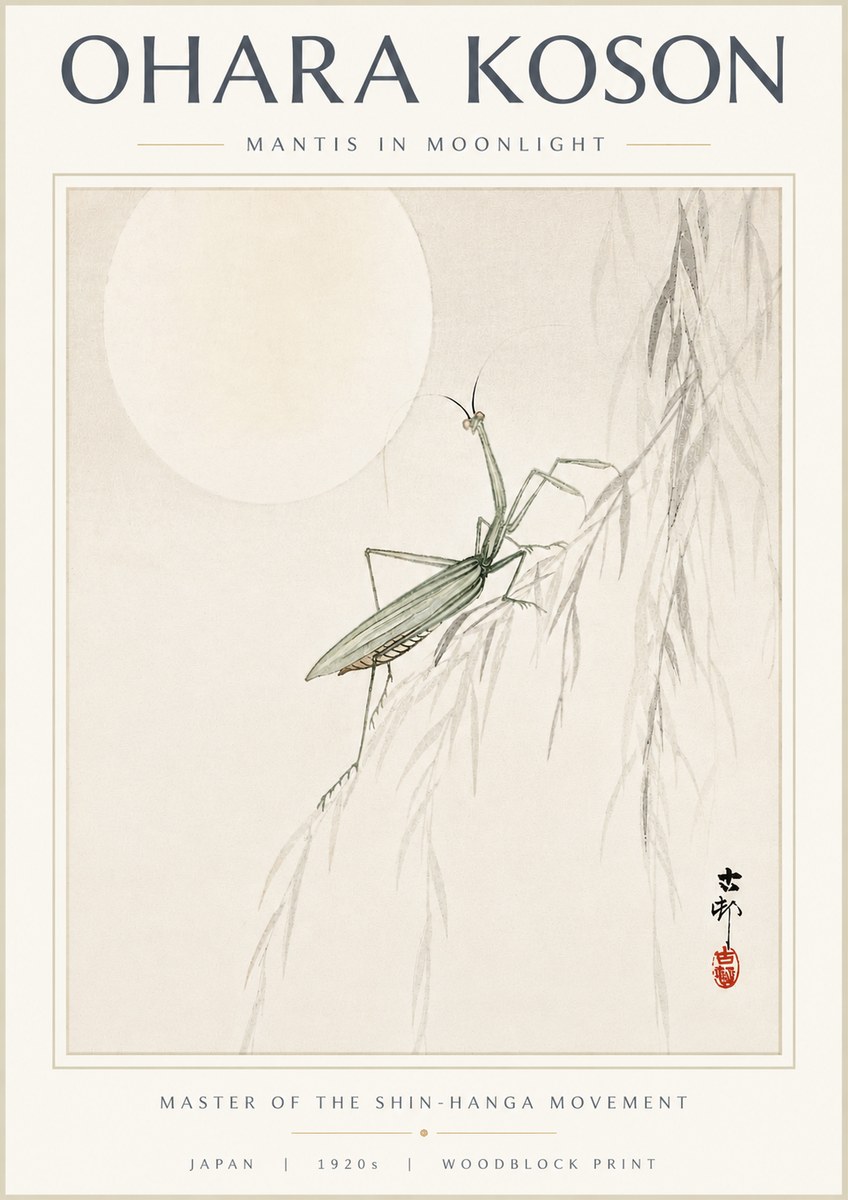 Ohara Koson Mantis in Moonlight No5 - Poster