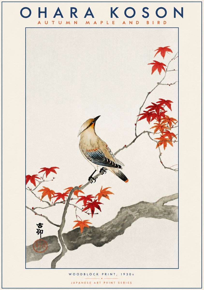 Ohara Koson Autumn Maple and Bird No2 - Poster