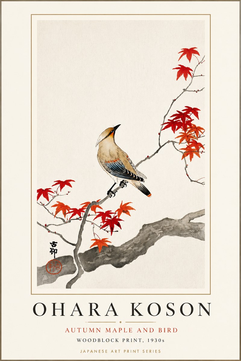 Ohara Koson Autumn Maple and Bird No3 - Poster