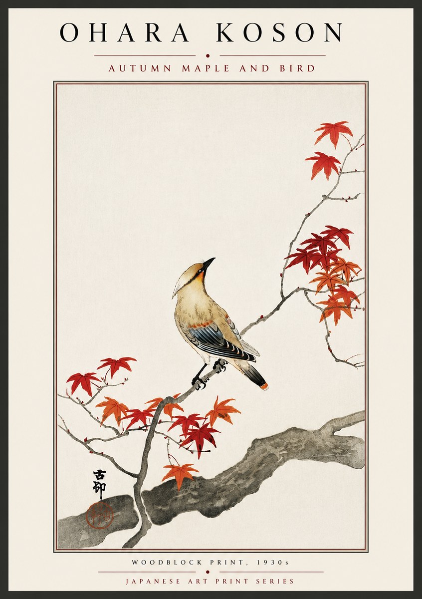 Ohara Koson Autumn Maple and Bird No6 - Poster
