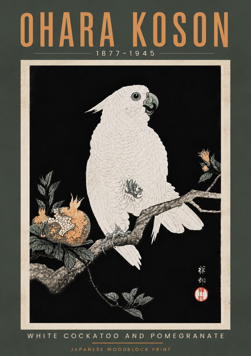 Ohara Koson White Cockatoo and Pomegranate II No5 - Poster