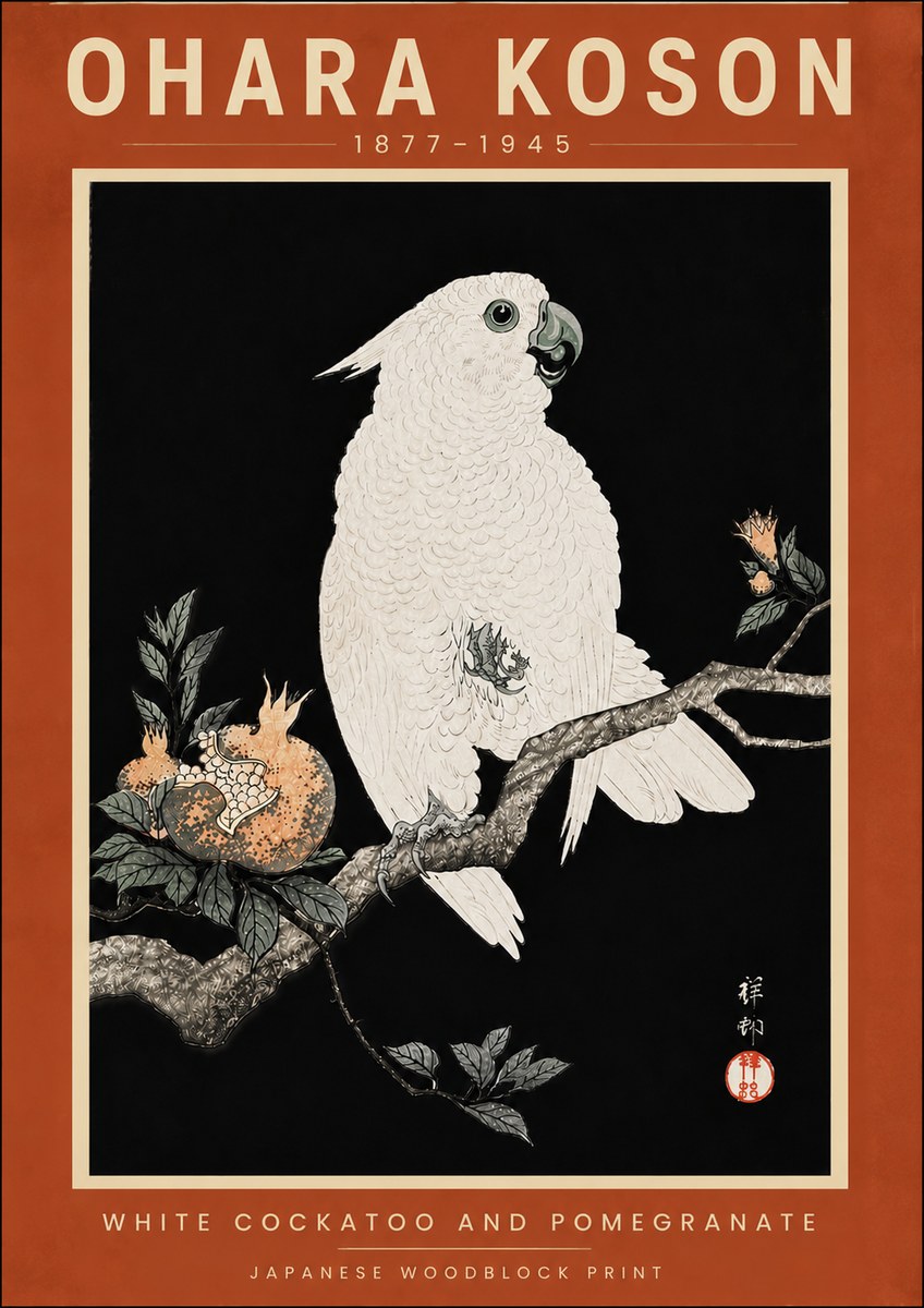 Ohara Koson White Cockatoo and Pomegranate II No6 - Poster